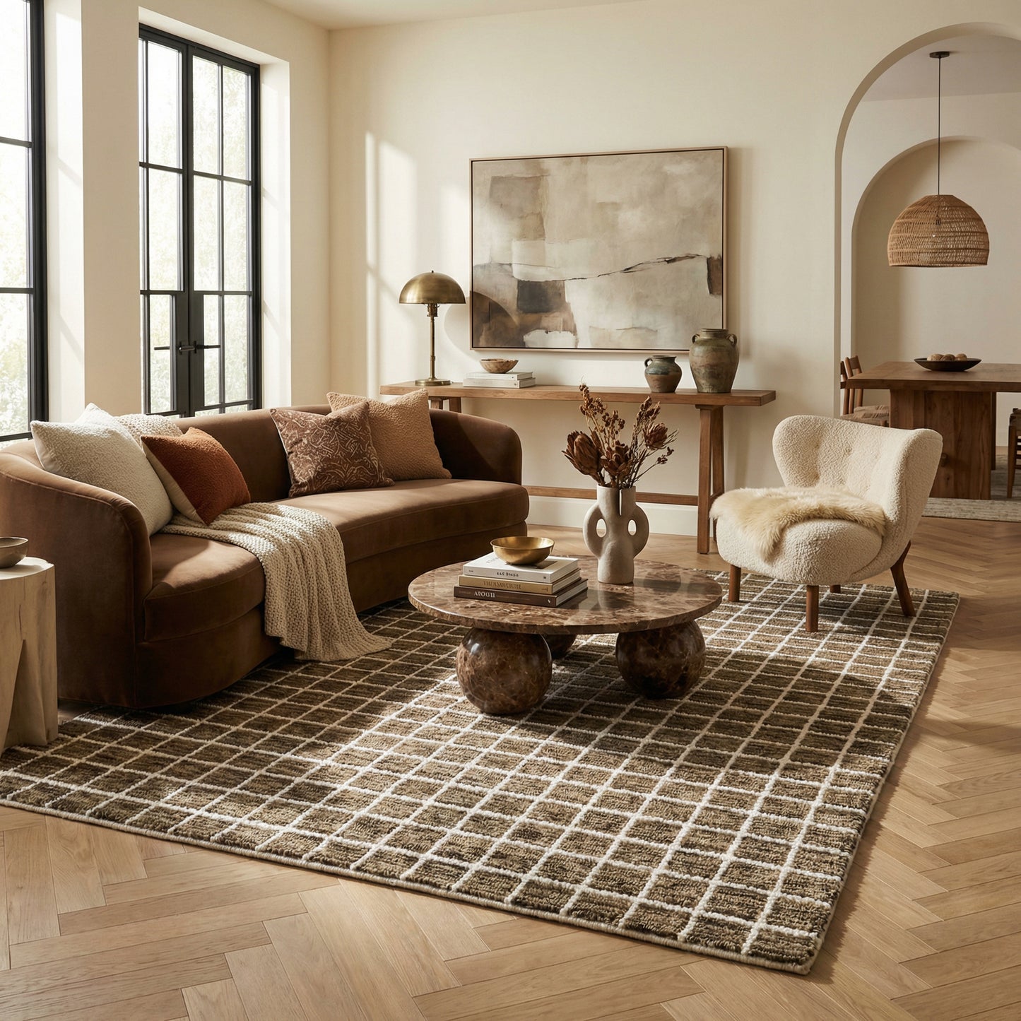 Mojavi Checkered Contemporary Brown and Grey Indoor Rug-4