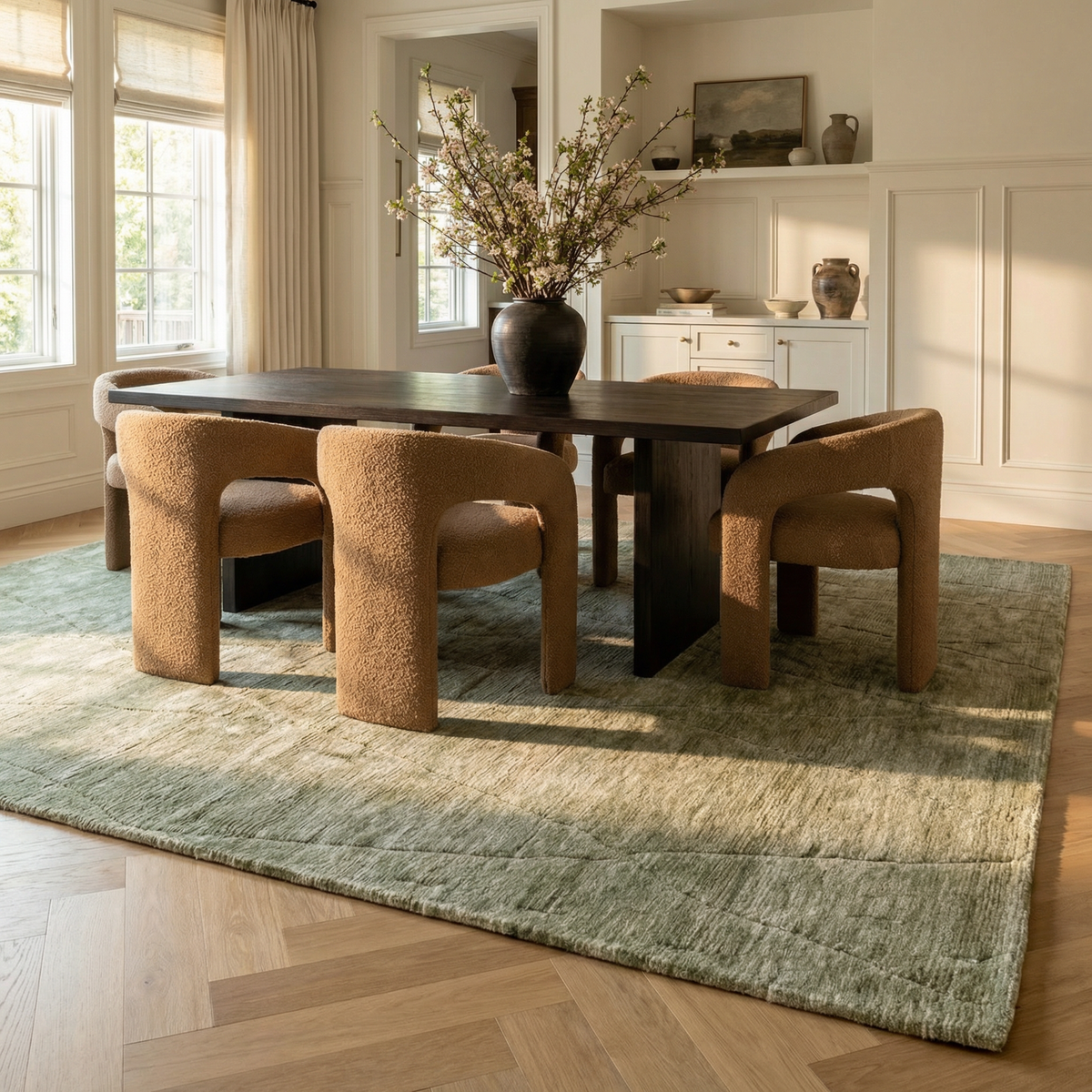 Lino Tonal Solid Contemporary Olive Green Indoor Rug