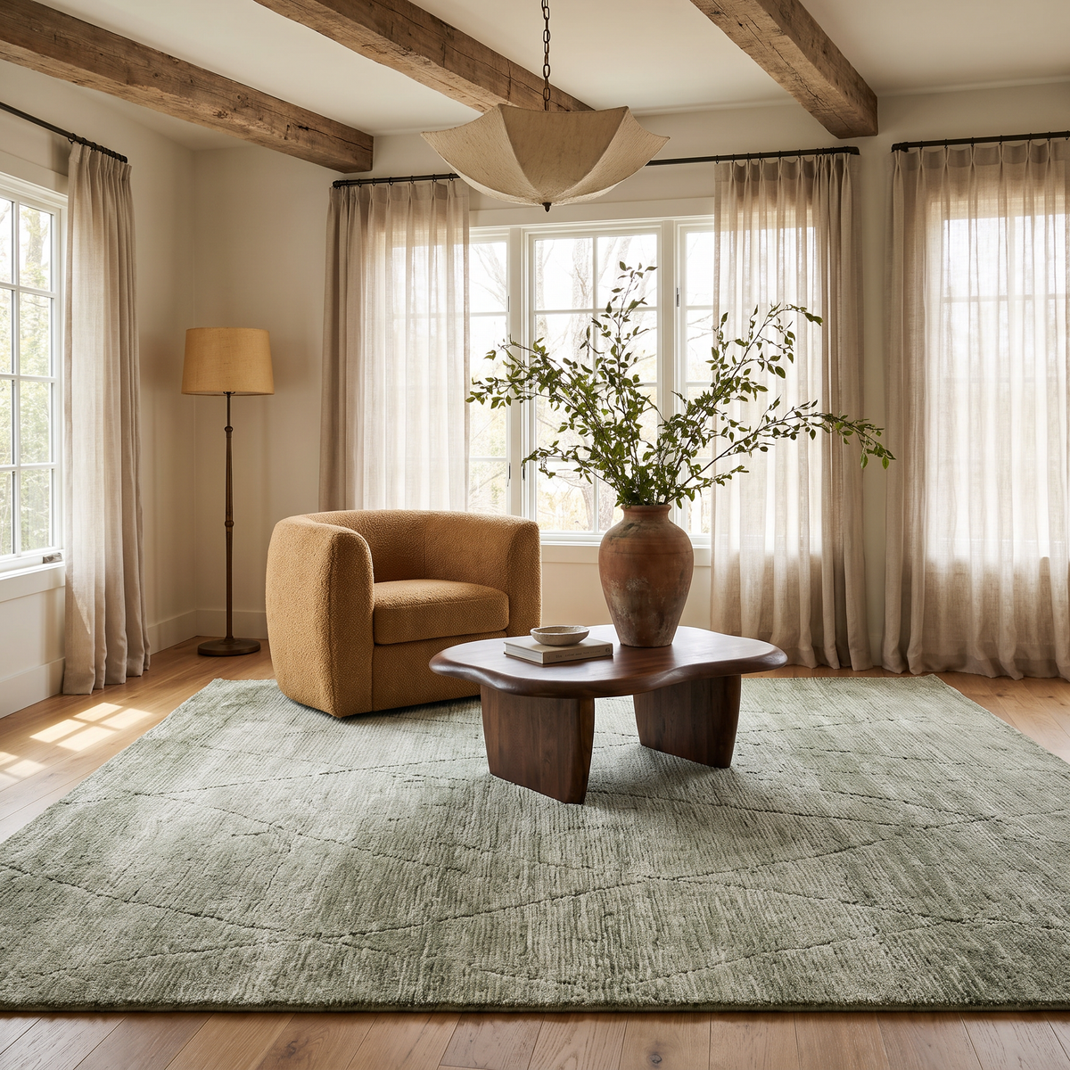 Lino Tonal Solid Contemporary Olive Green Indoor Rug