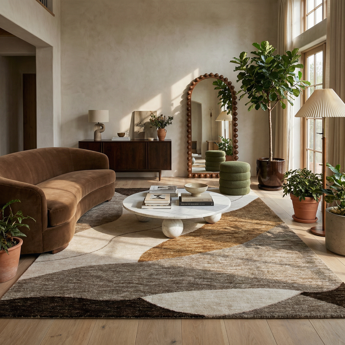 Tapis d'intérieur Eira abstrait contemporain beige et brun