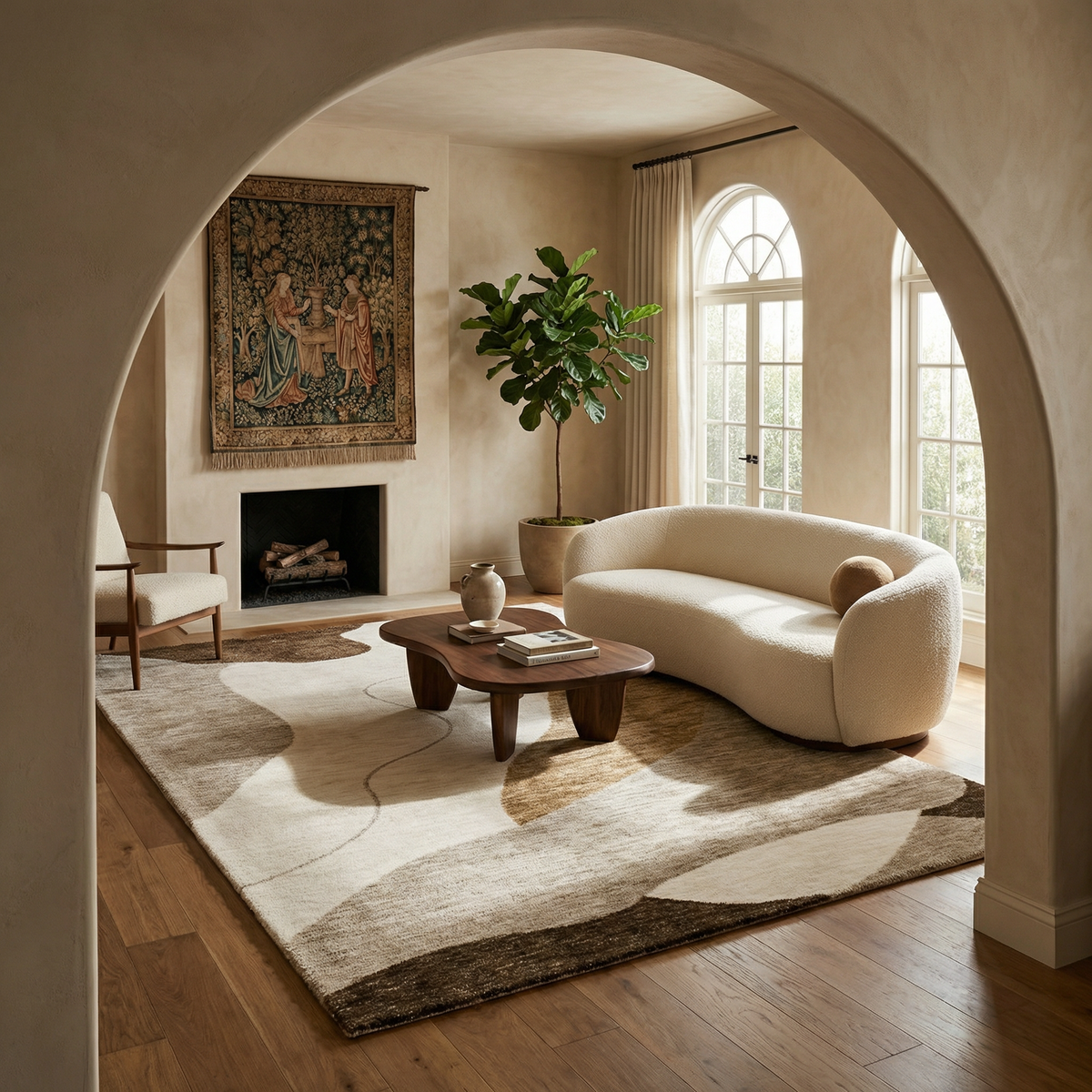 Tapis d'intérieur Eira abstrait contemporain beige et brun