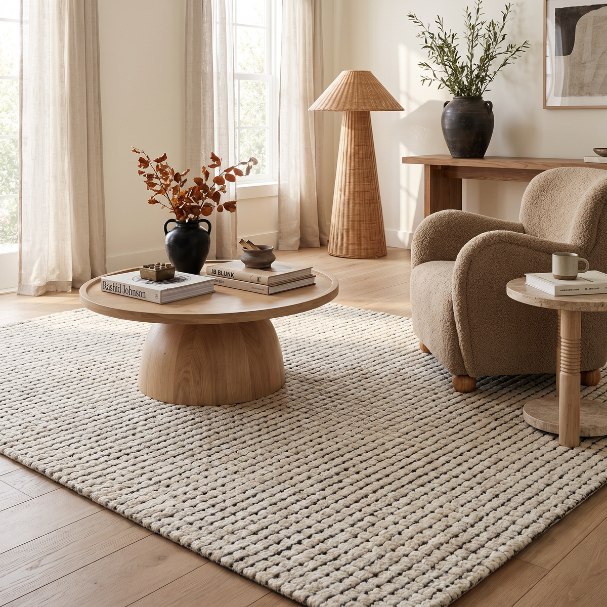 Alfombra Interior Contemporánea a Cuadros Moru Beige y Negra
