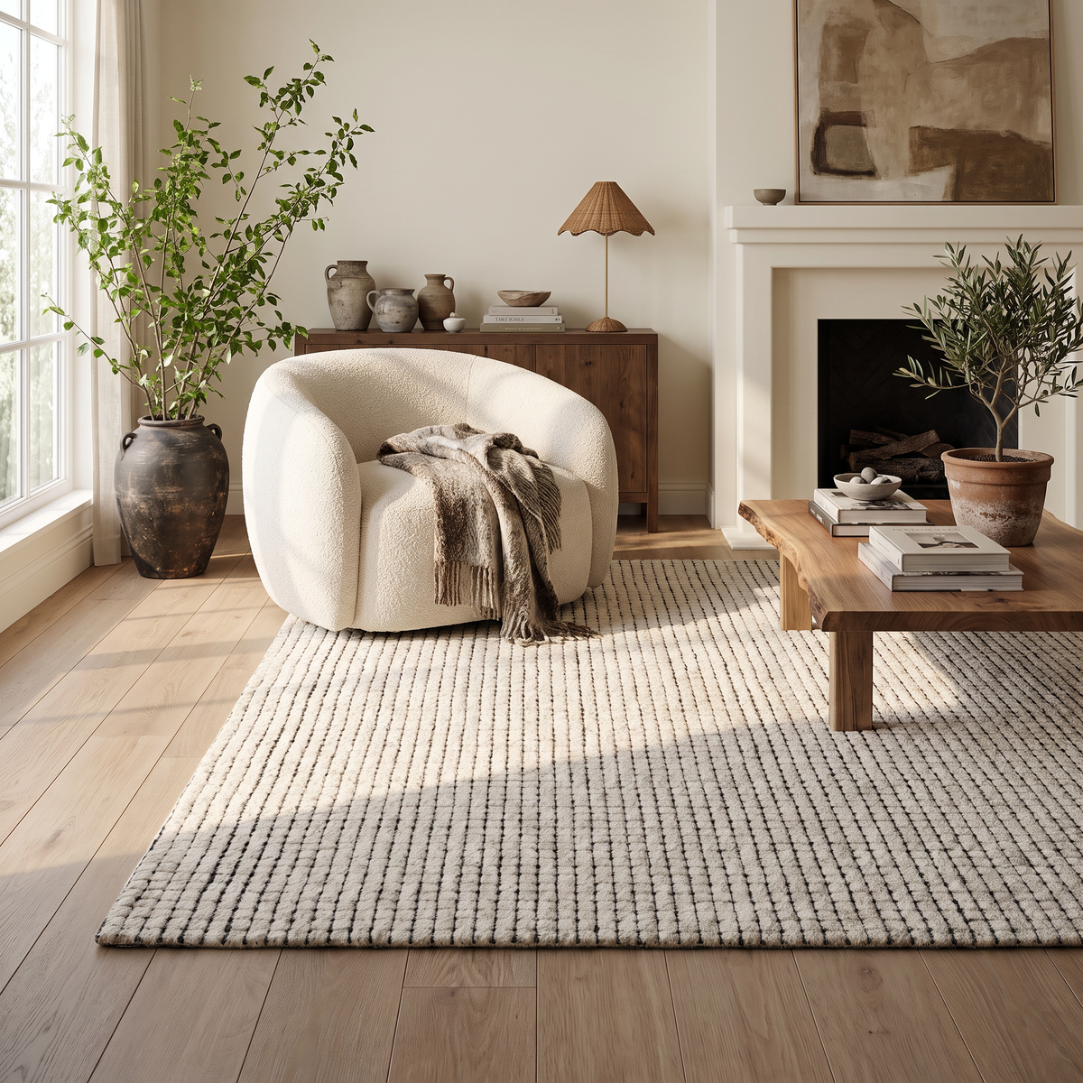 Alfombra Interior Contemporánea a Cuadros Moru Beige y Negra