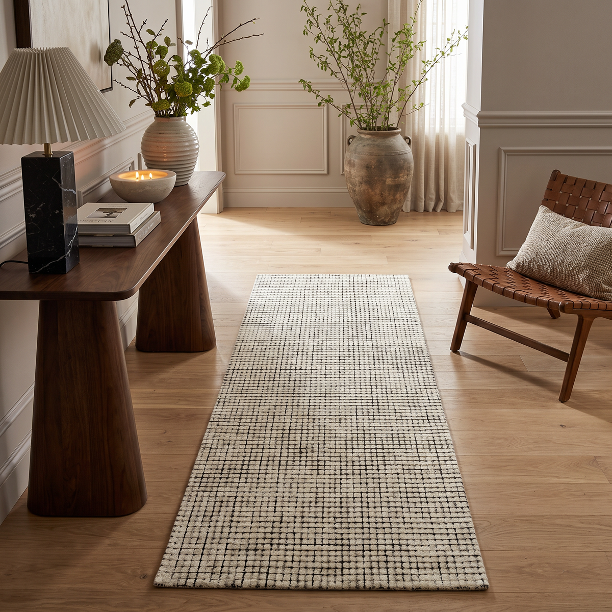 Alfombra Interior Contemporánea a Cuadros Moru Beige y Negra