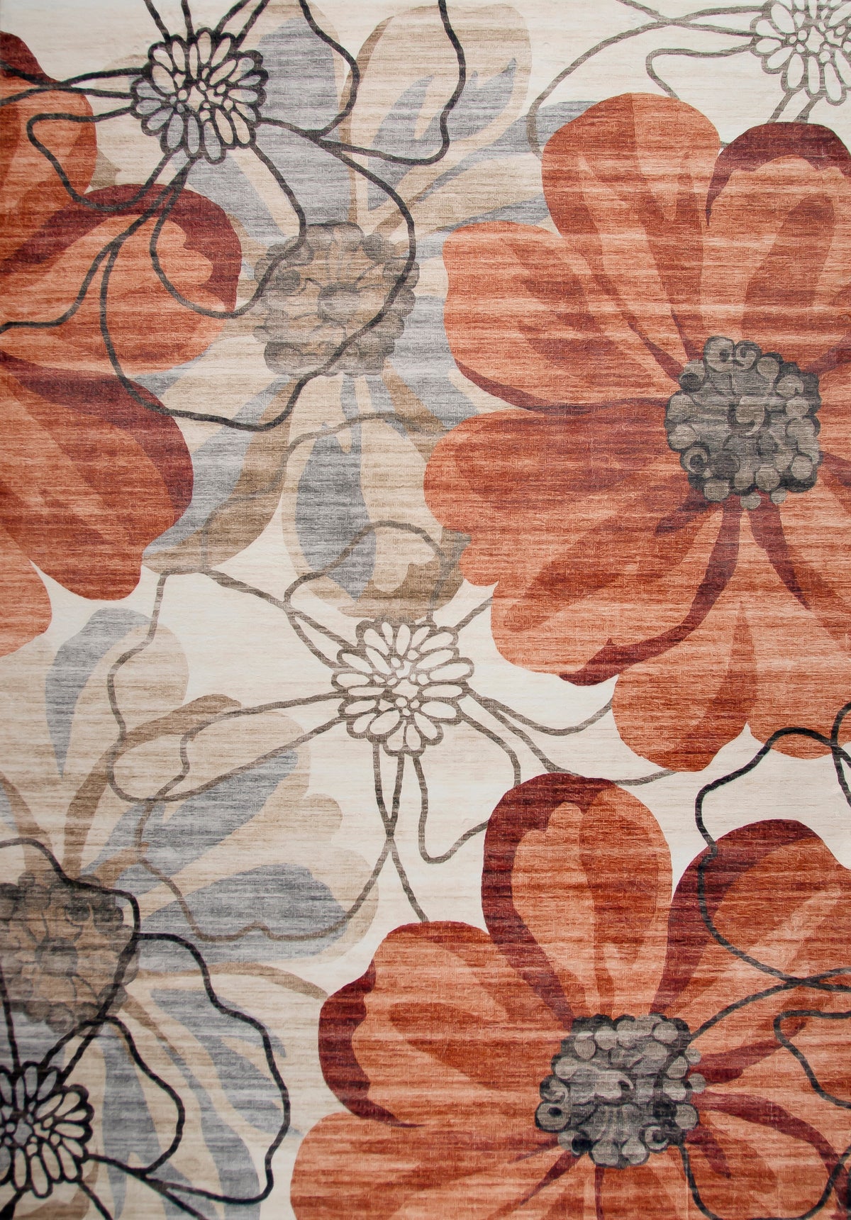 Tapis Sakura floral moderne rouge et beige