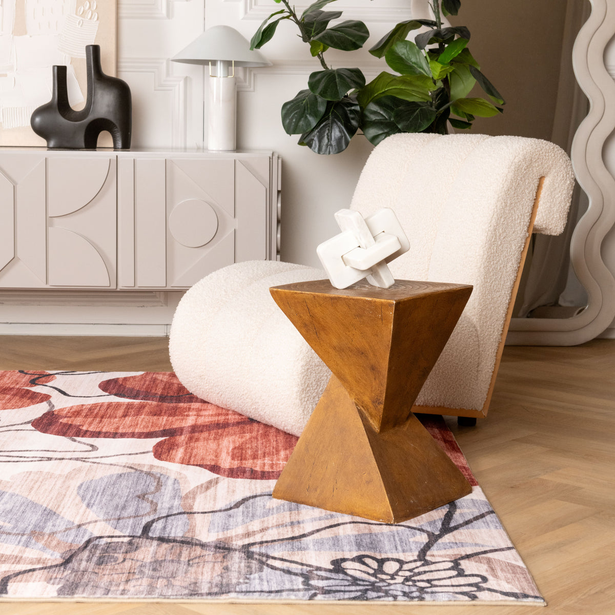 Sakura Floral Modern Red and Beige Indoor Rug