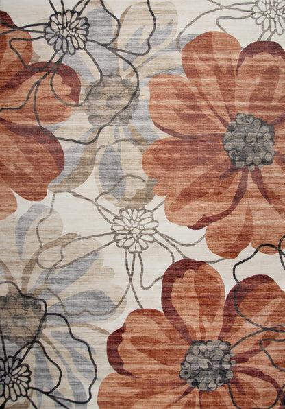 Sakura Floral Modern Red and Beige Indoor Rug