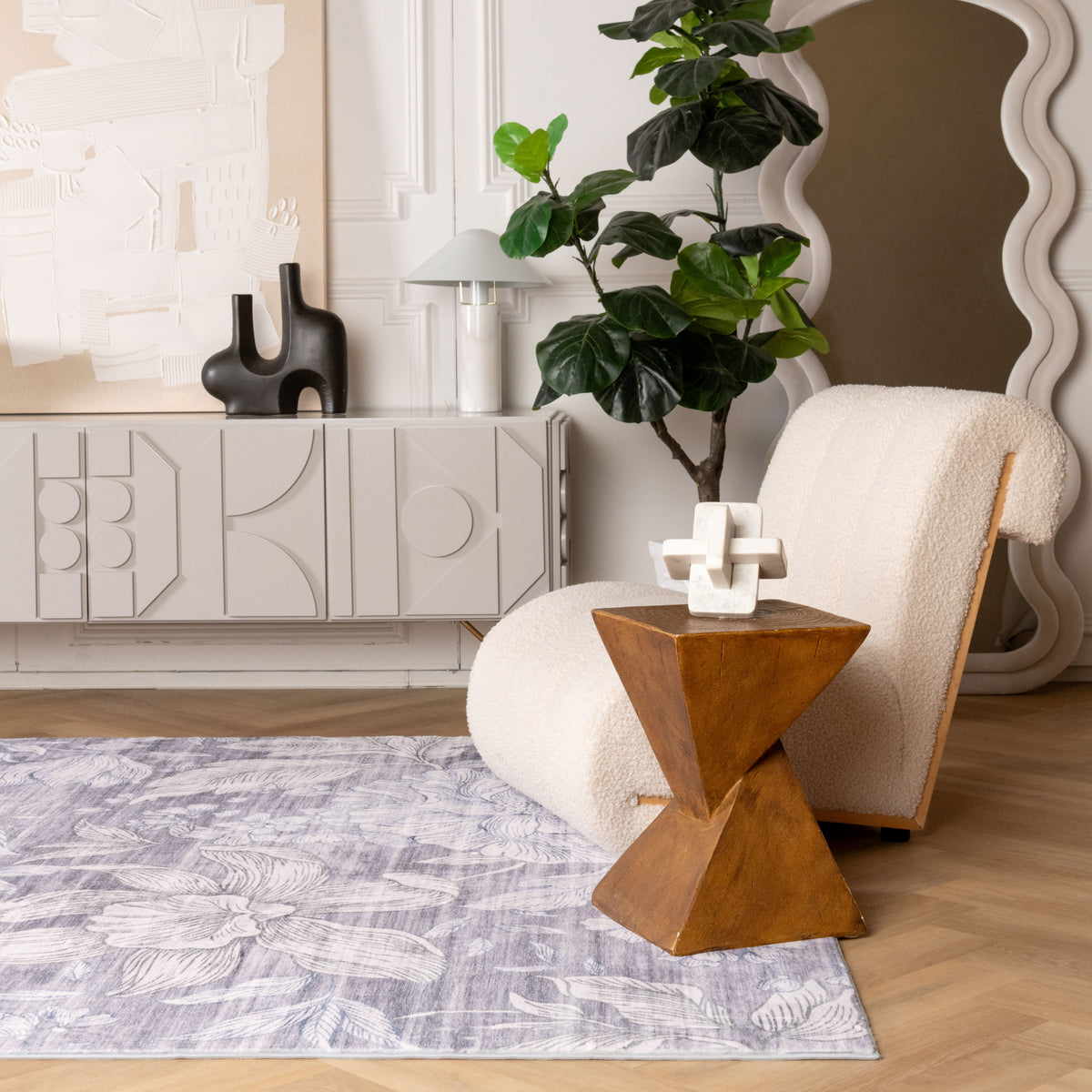 Serena Floral Transitional Beige and Grey Indoor Rug