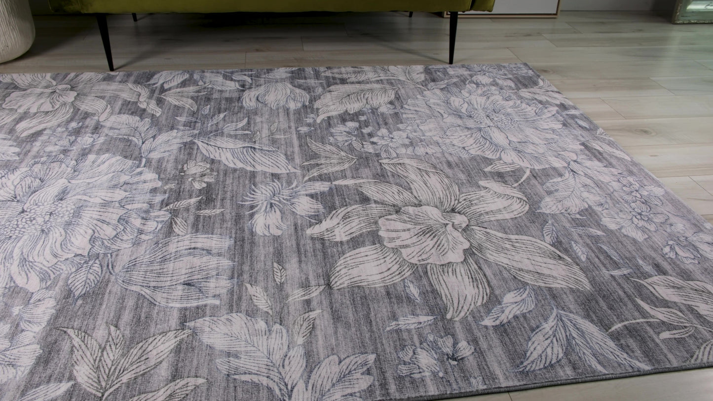 Serena Floral Transitional Beige and Grey Indoor Rug