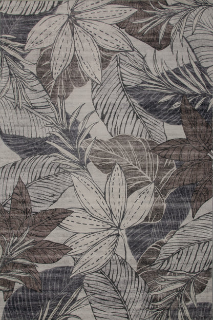 Natura Botanical Leaf Comtemporary Brown and Grey Indoor Rug