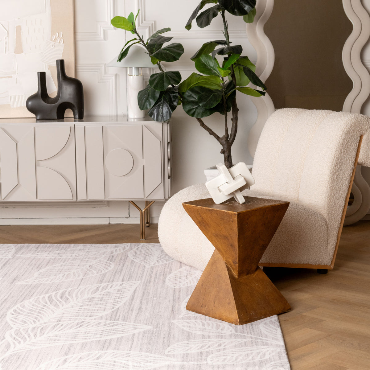 Arbor Botanical Leaf Comtemporary Cream and Beige Indoor Rug