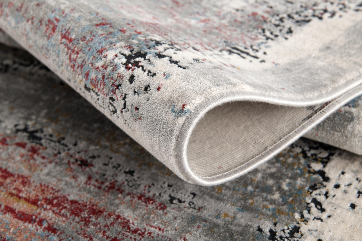 Esker Distressed Abstract Comtemporary Grey and Red Indoor Rug