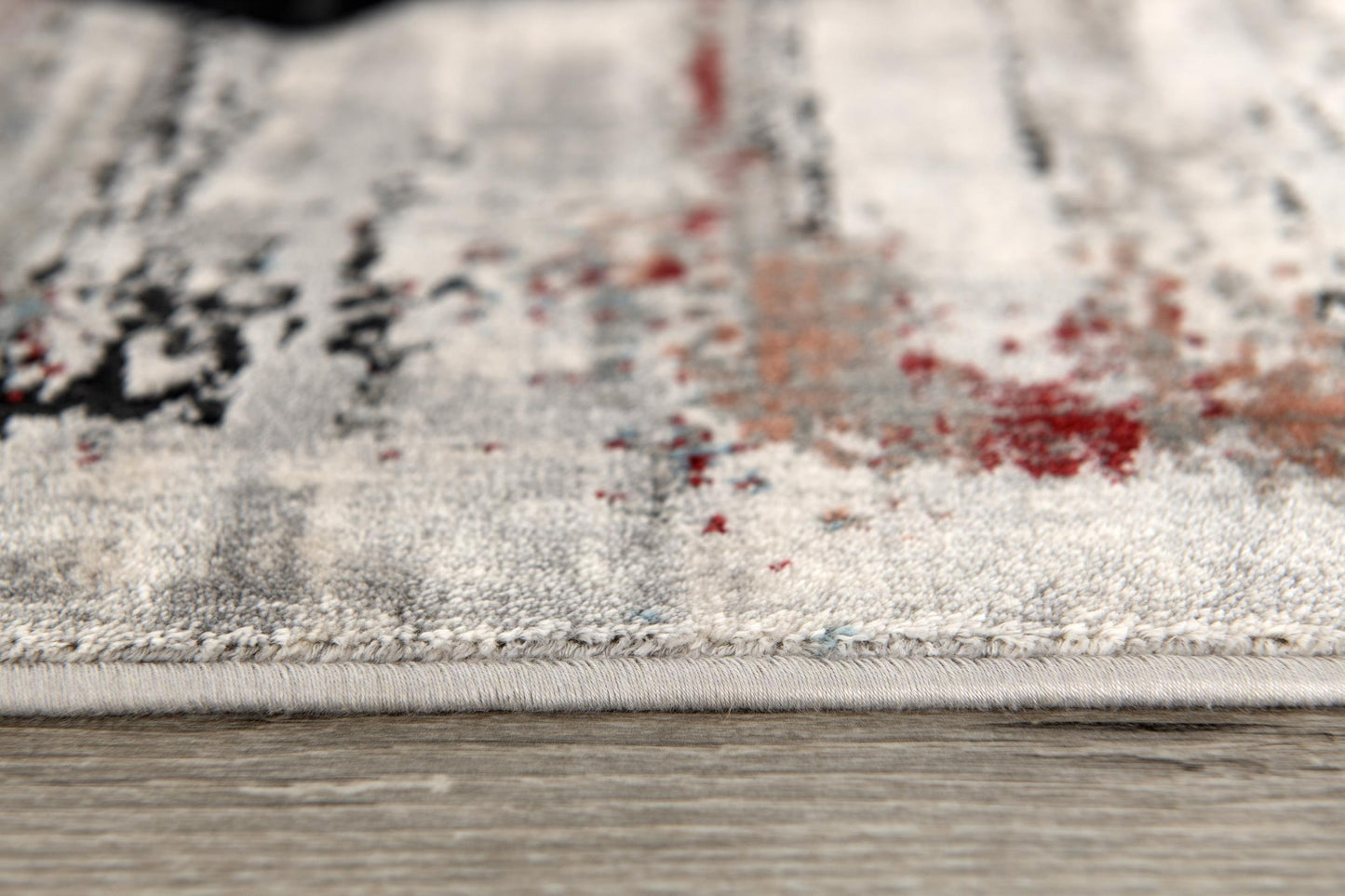 Esker Distressed Abstract Comtemporary Grey and Red Indoor Rug