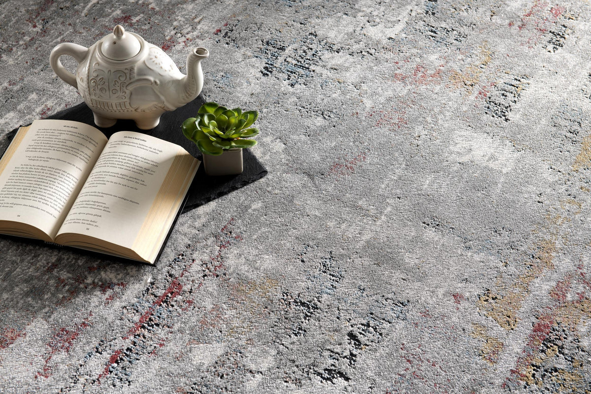 Aeris Distressed Abstract Comtemporary Grey and Red Indoor Rug