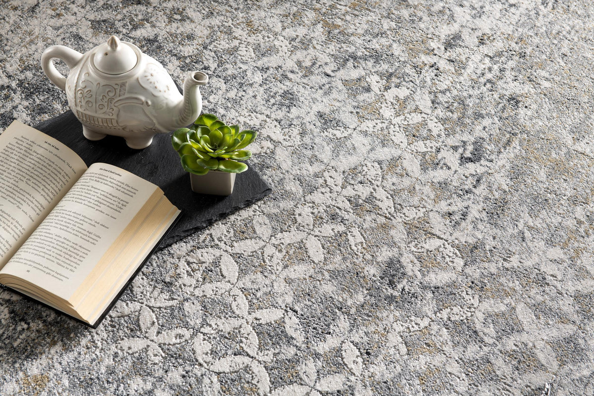 Aurelia Distressed Geometric Comtemporary Grey and Red Indoor Rug