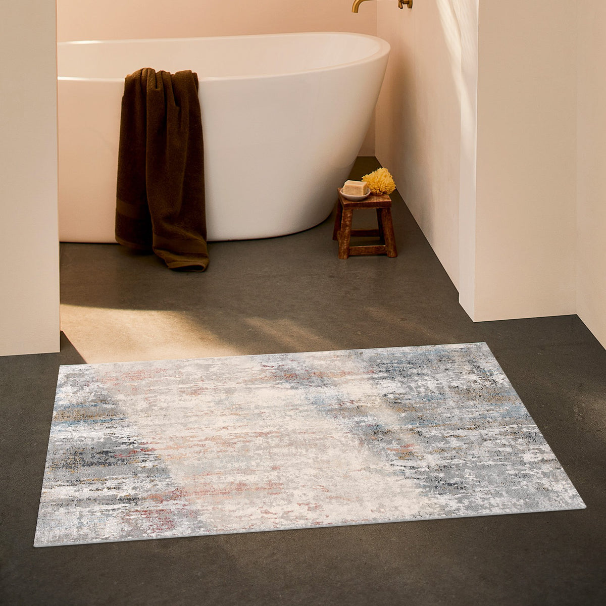 Tessera Distressed Abstract Comtemporary Grey and Red Indoor Rug