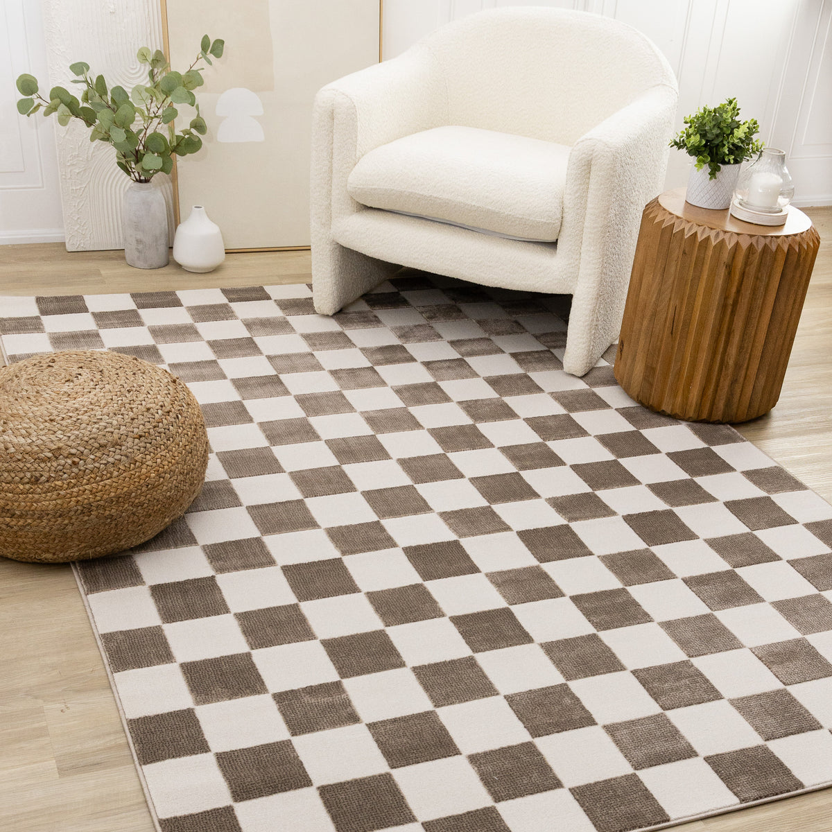 Tapis géométrique contemporain marron