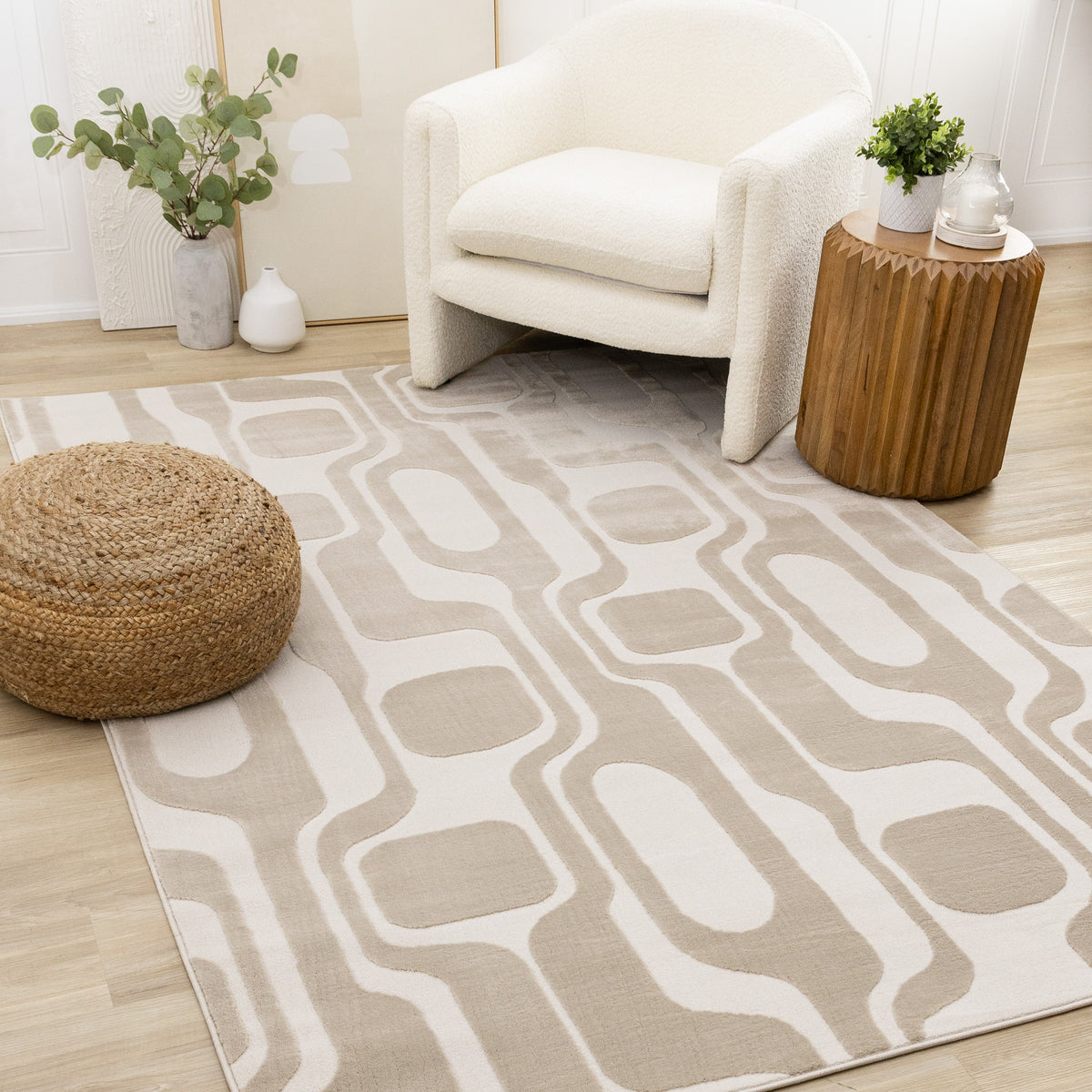 Tapis géométrique crème style milieu du siècle