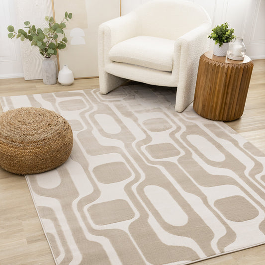 Mid-Century Geometric Cream Area Rug