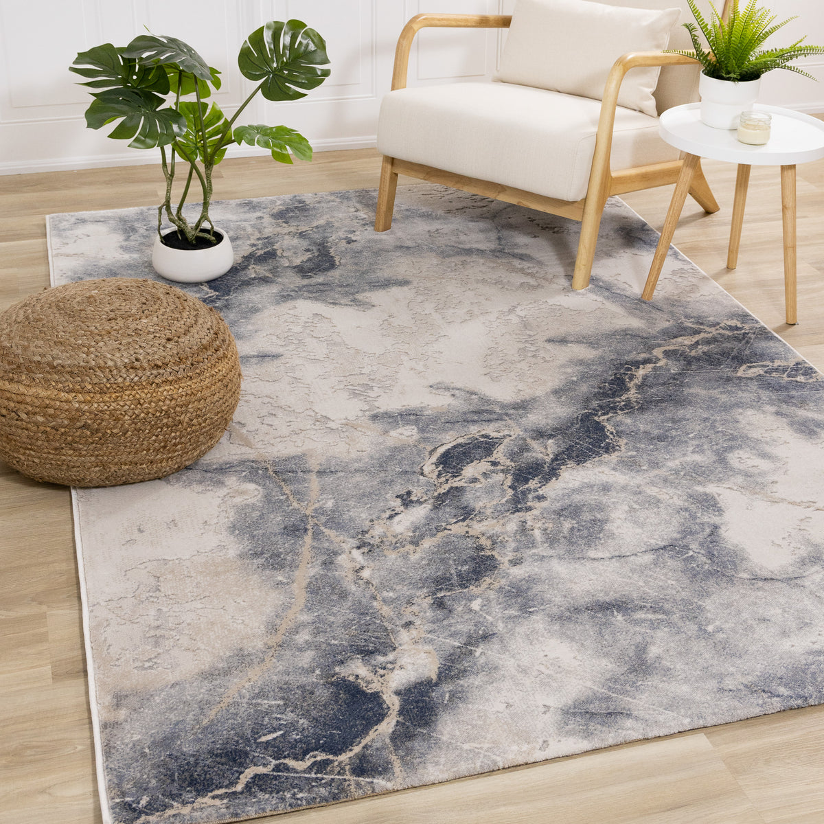 Contemporary Organic Blue Area Rug