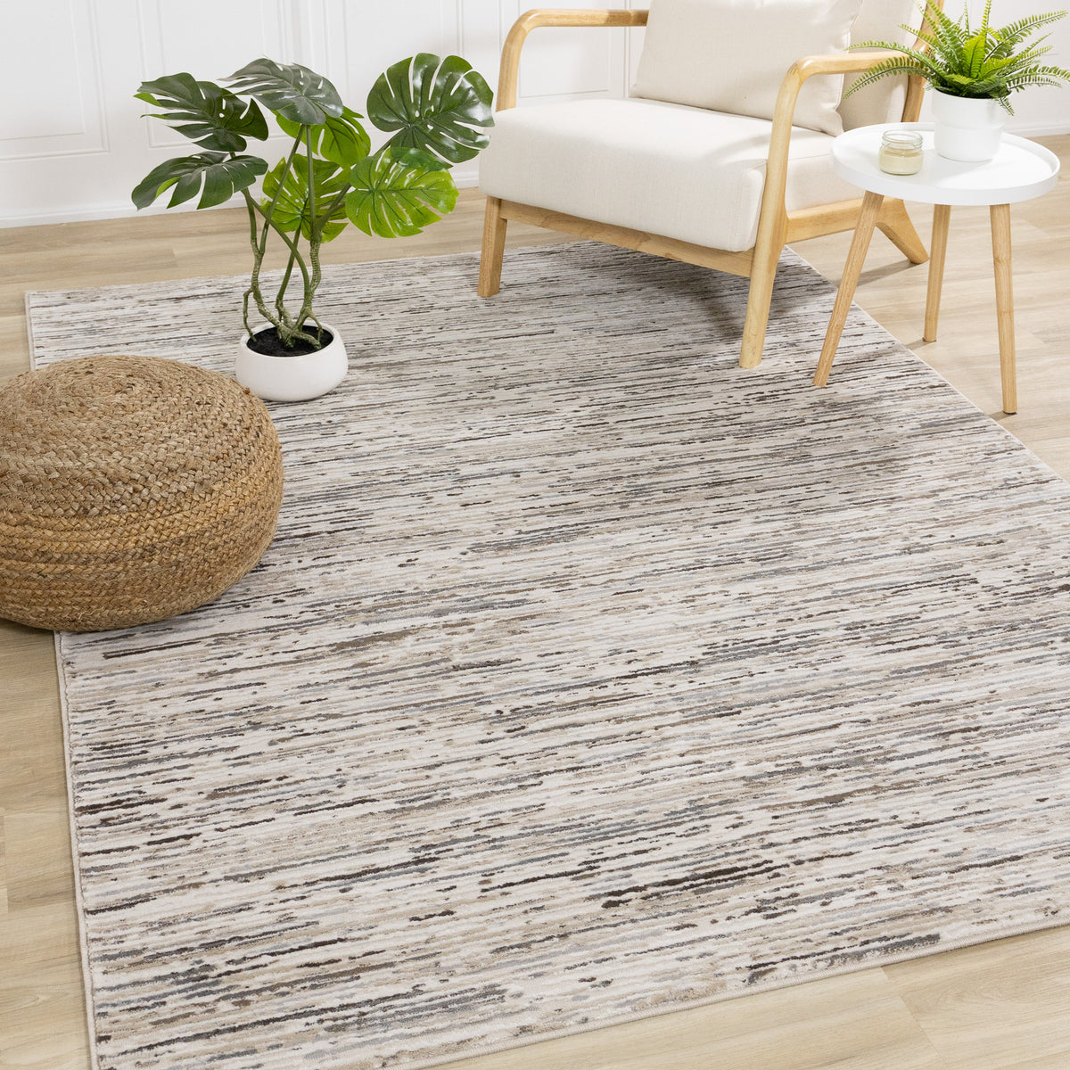 Alfombra contemporánea de rayas color crema