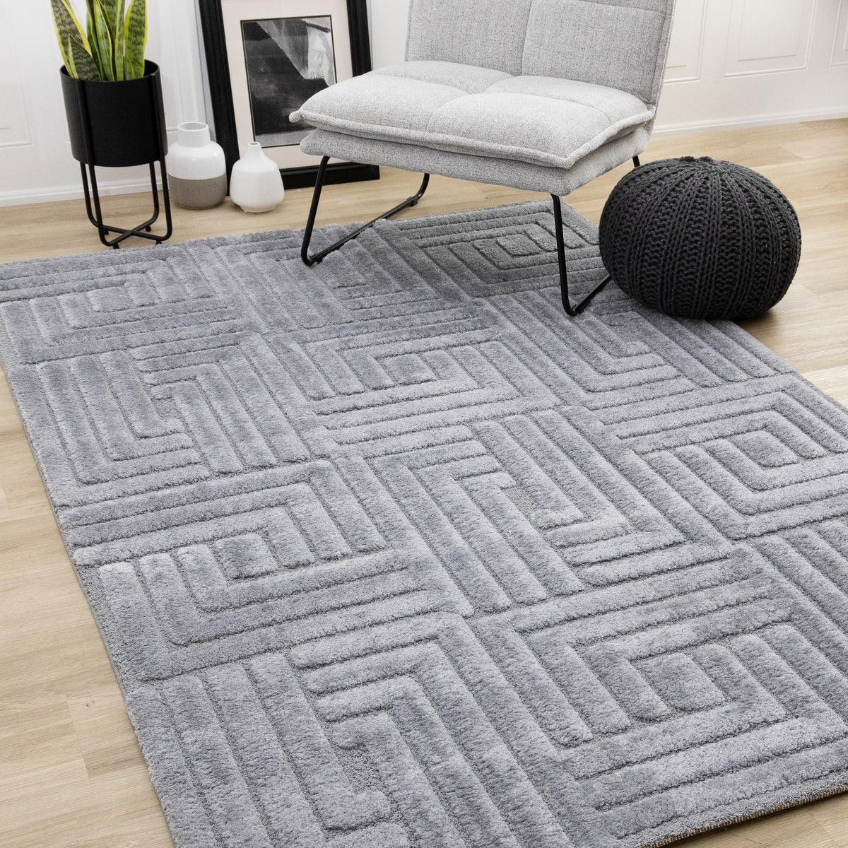 Modern Geometric Blue Area Rug