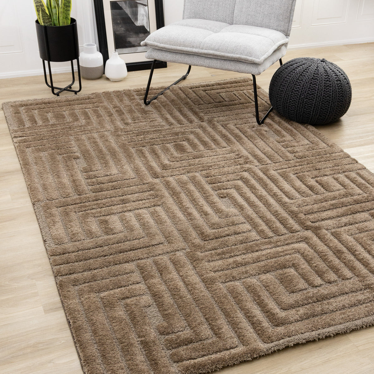 Modern Geometric Brown Area Rug