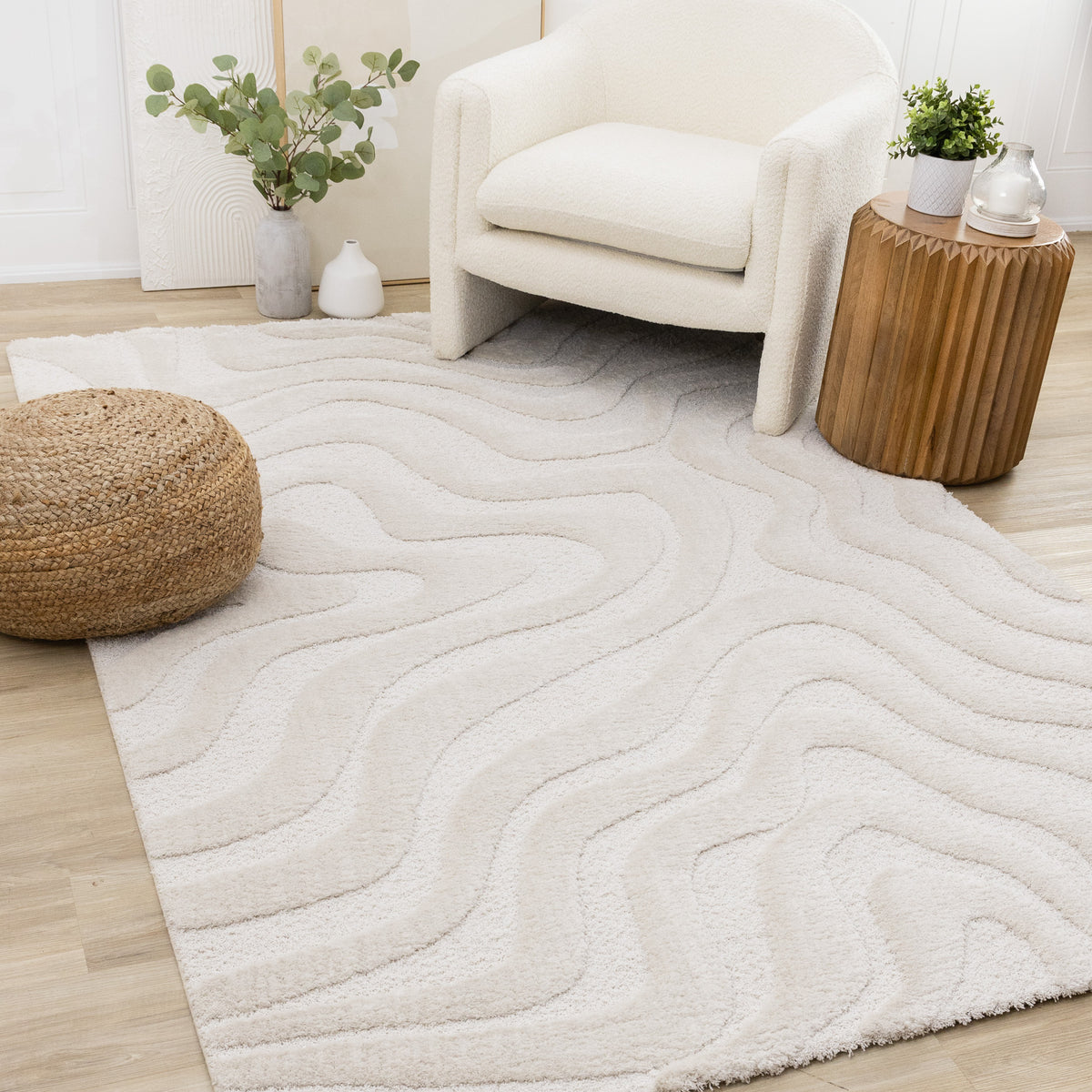 Modern Organic White Area Rug