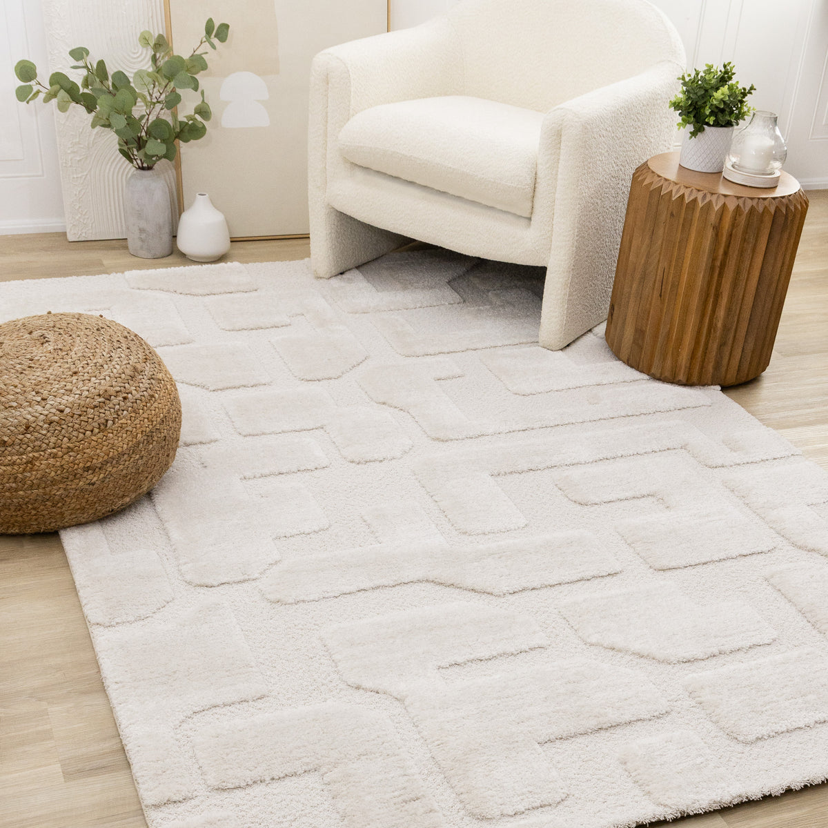 Modern Geometric White Area Rug