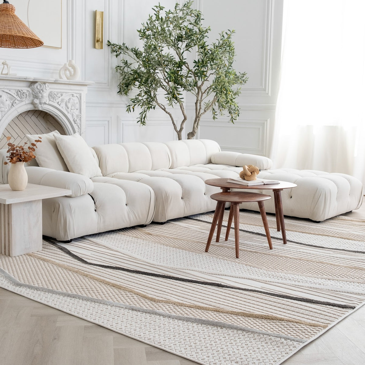 Elysia Chevron Comtemporary Beige and Grey Indoor Rug