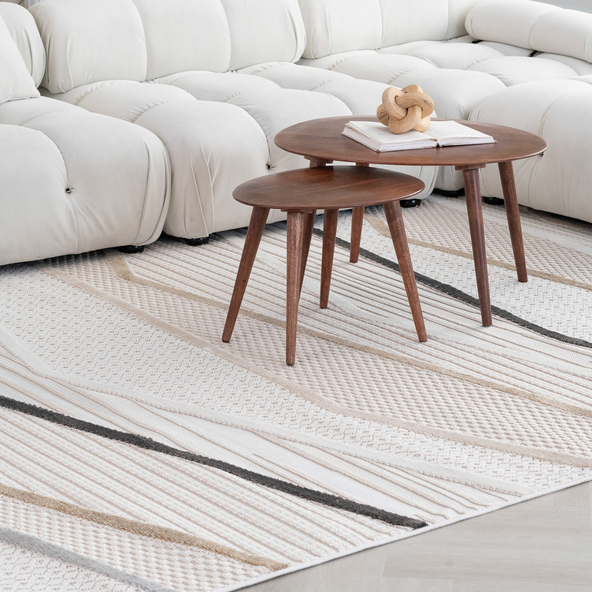 Elysia Chevron Comtemporary Beige and Grey Indoor Rug