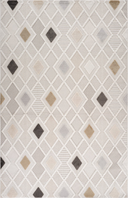 Kintsu Geometric Comtemporary Cream and Beige Indoor Rug