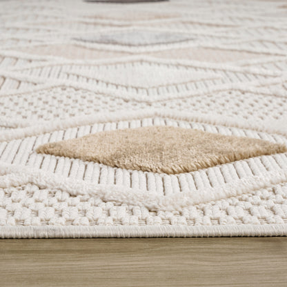 Kintsu Geometric Comtemporary Cream and Beige Indoor Rug