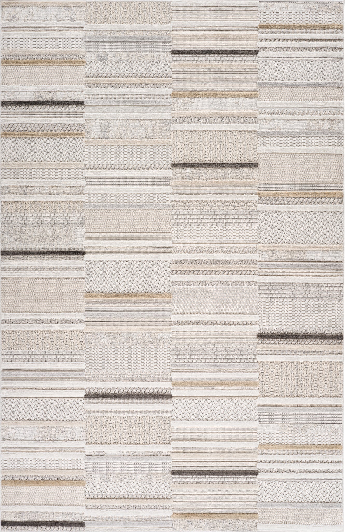 Ivara Patchwork Stripe Comtemporary Beige and Cream Indoor Rug