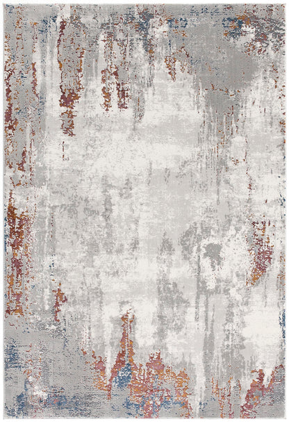 Verona Abstract Distressed Comtemporary Grey and Red Indoor Rug