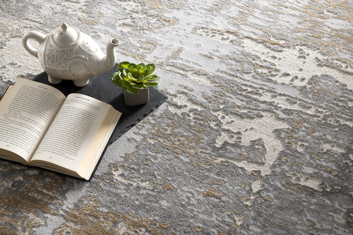 Vireo Abstract Distressed Comtemporary Grey and Brown Indoor Rug