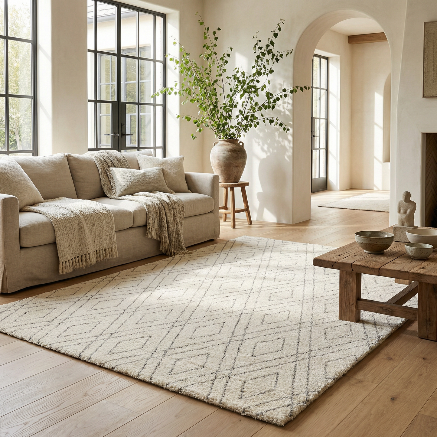 Eirene Geometric Contemporary Beige and Grey Indoor Rug