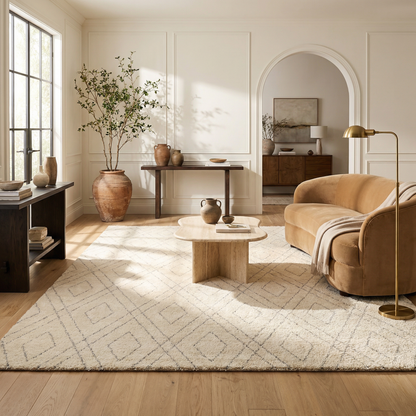Eirene Geometric Contemporary Beige and Grey Indoor Rug