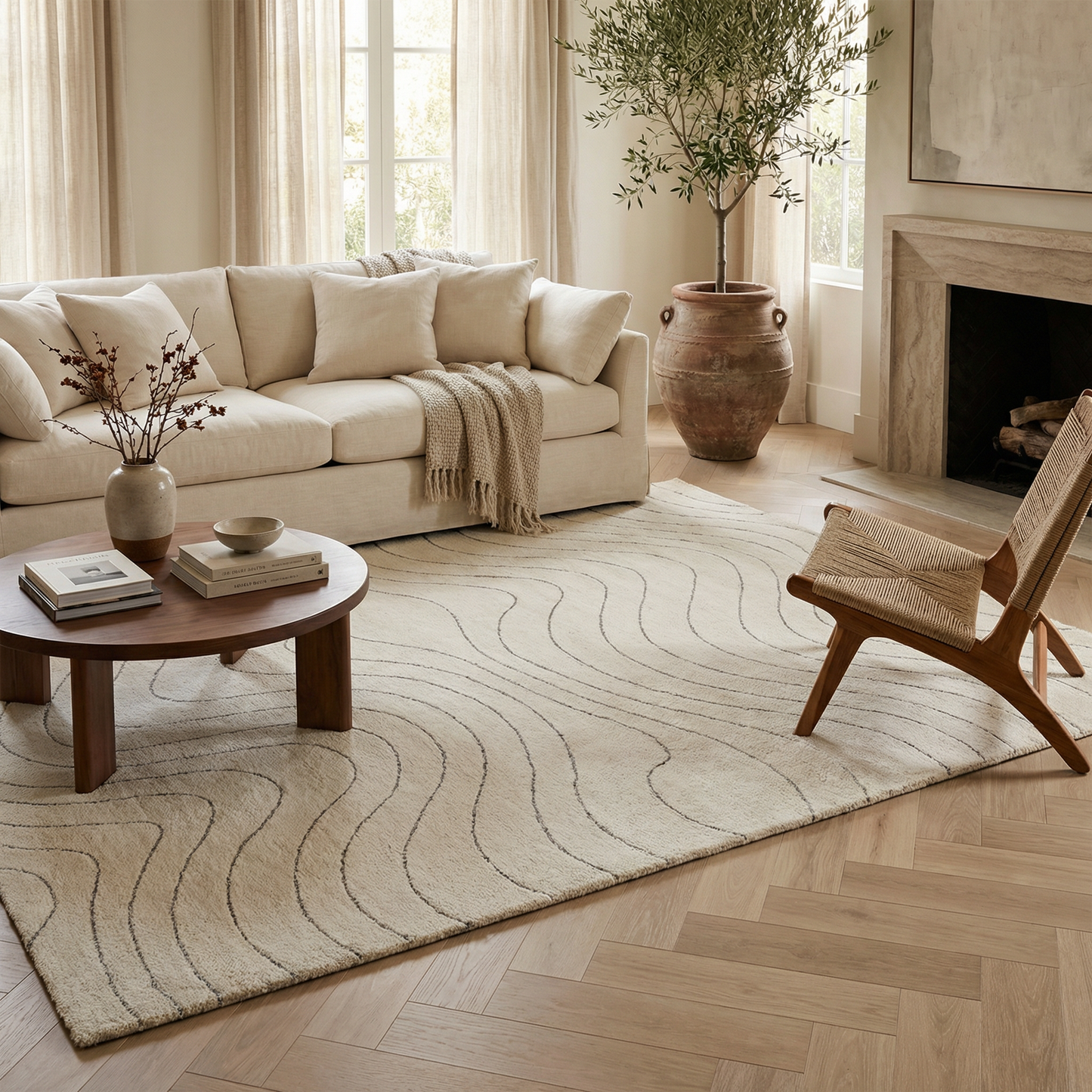 Rahil Abstract Contemporary Beige and Cream Indoor Rug