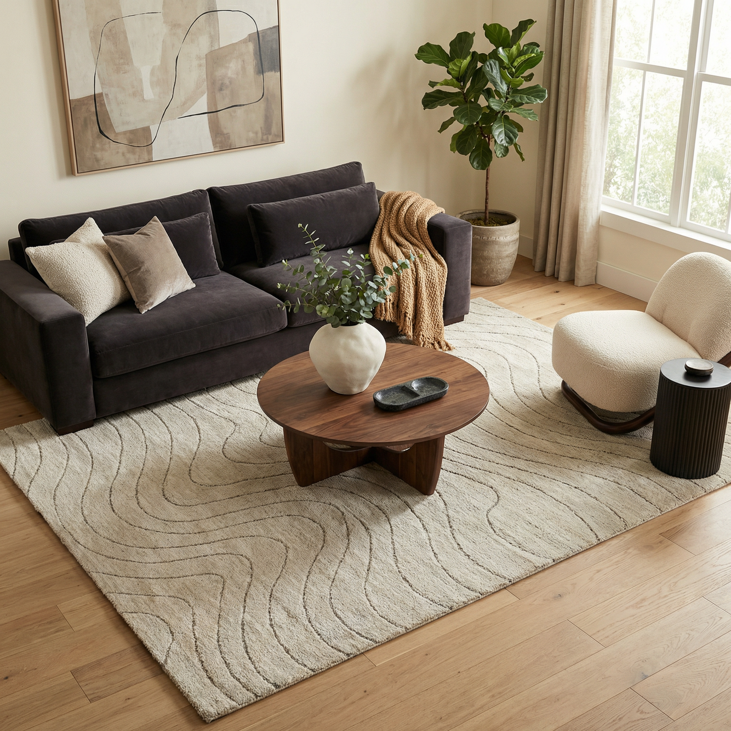 Rahil Abstract Contemporary Beige and Cream Indoor Rug