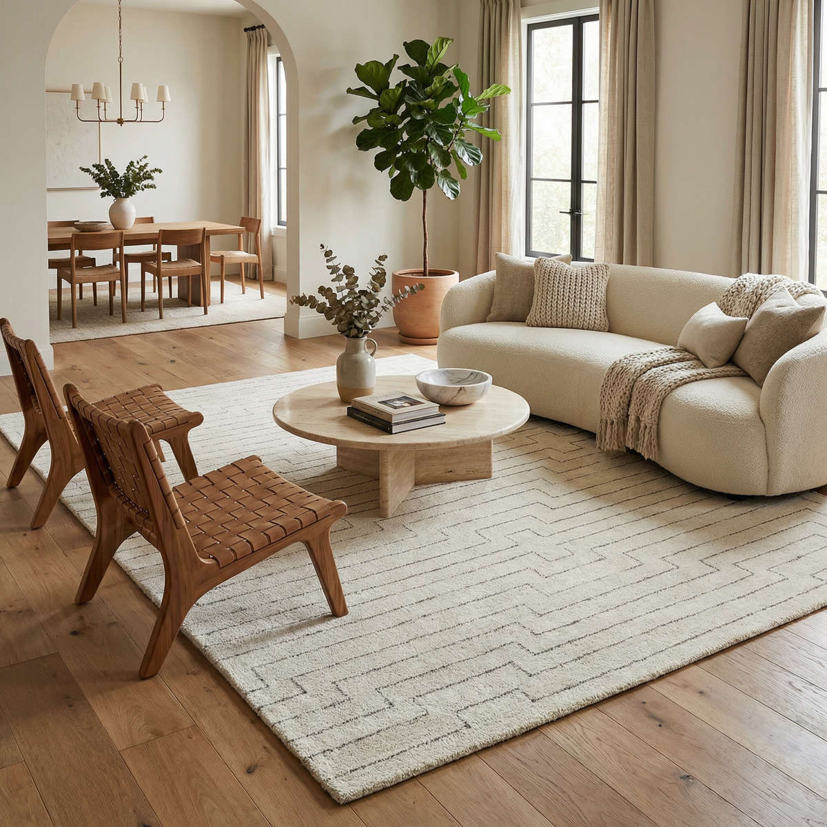 Aila Linear Geometric Modern Beige and Cream Indoor Rug