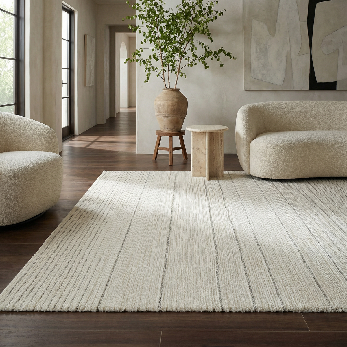 Sama Striped Modern Beige and Cream Indoor Rug