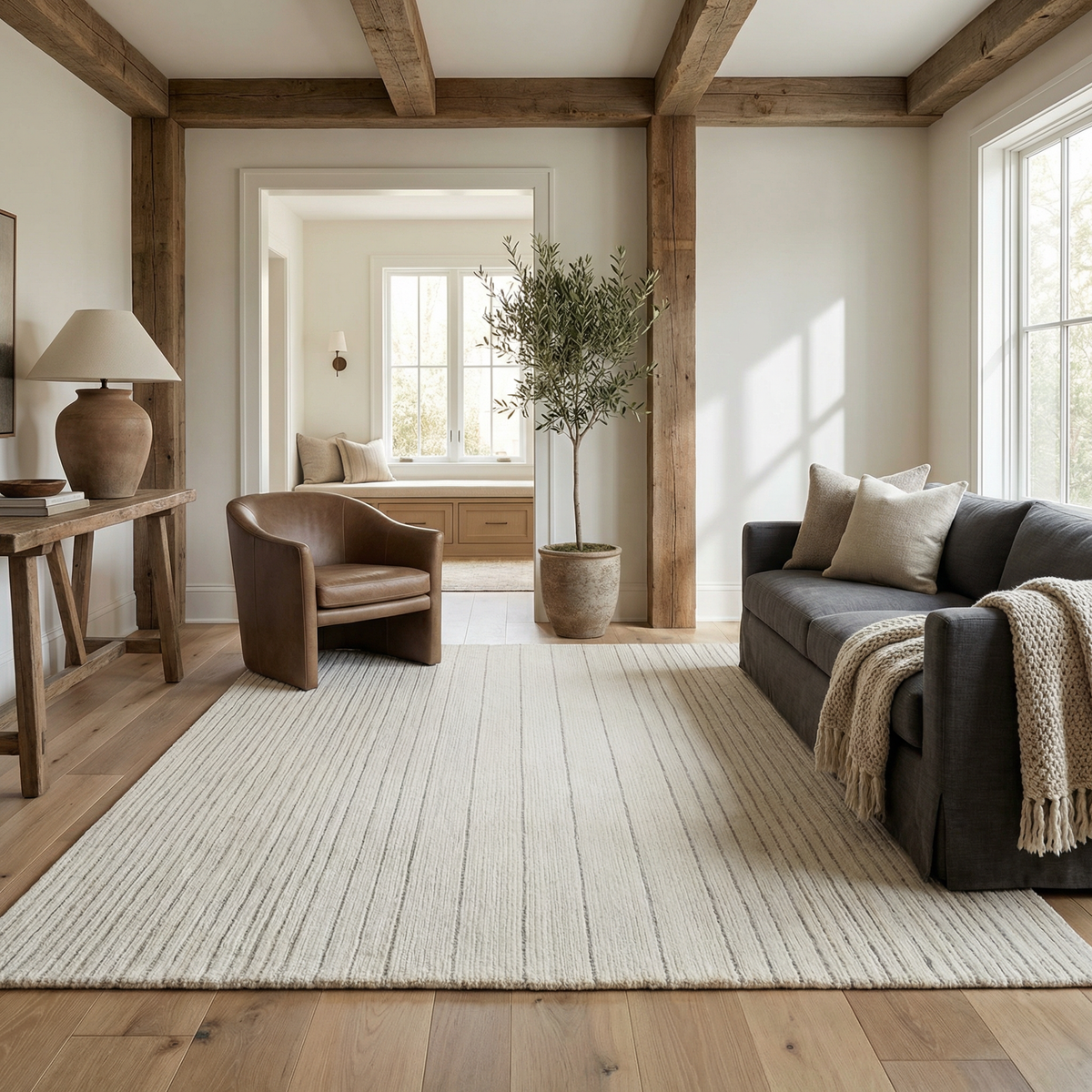 Sama Striped Modern Beige and Cream Indoor Rug