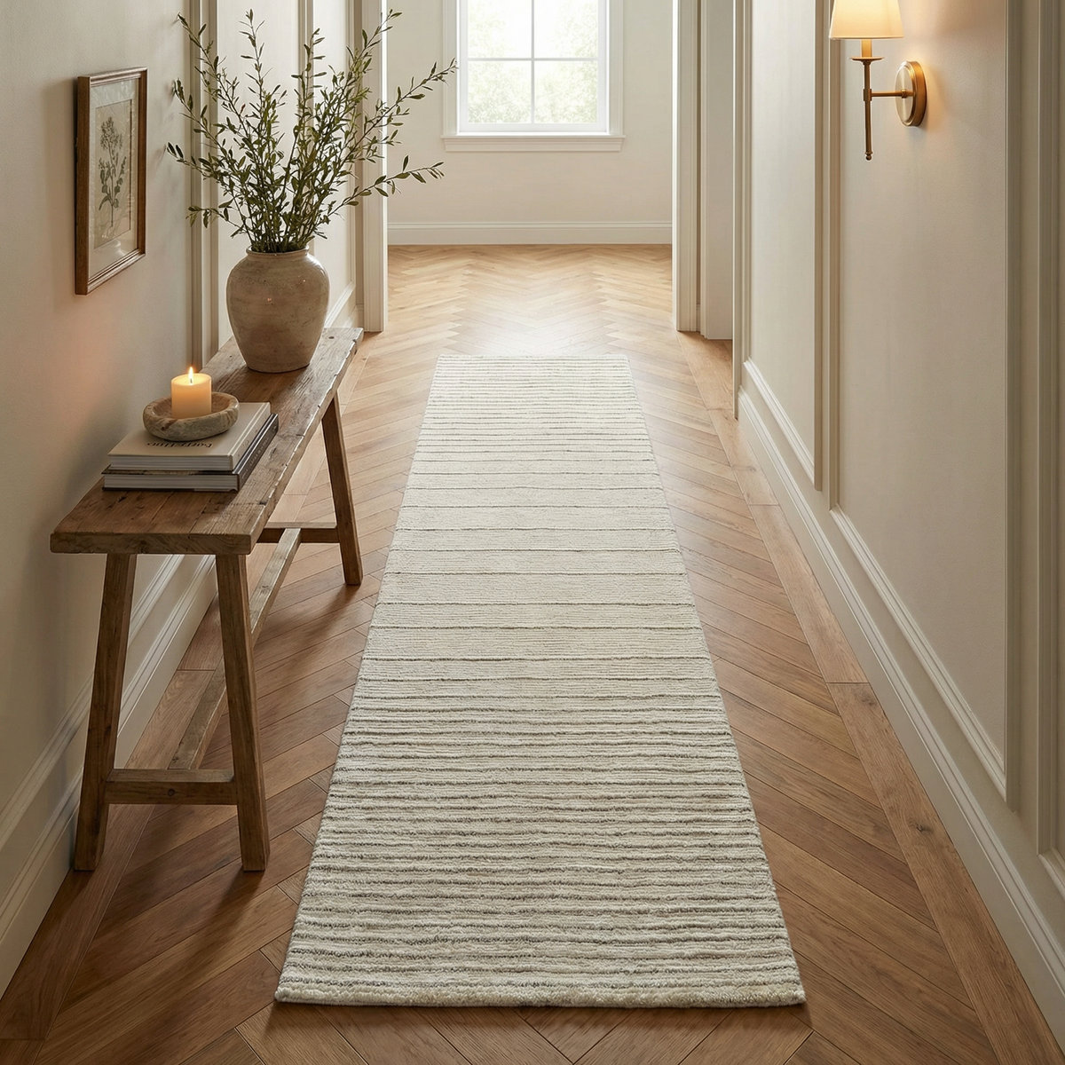 Sama Striped Modern Beige and Cream Indoor Rug
