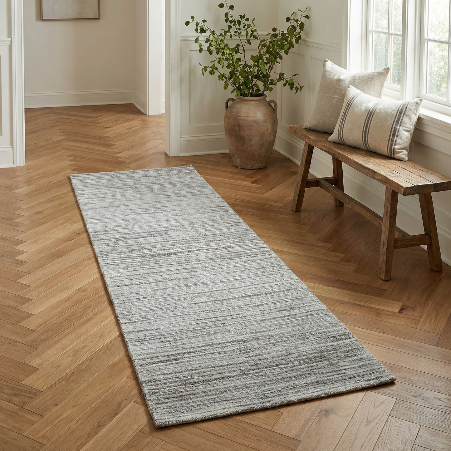 Sama Striped Modern Grey and Cream Indoor Rug