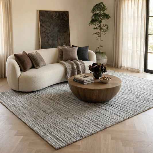 Sama Striped Modern Grey and Cream Indoor Rug