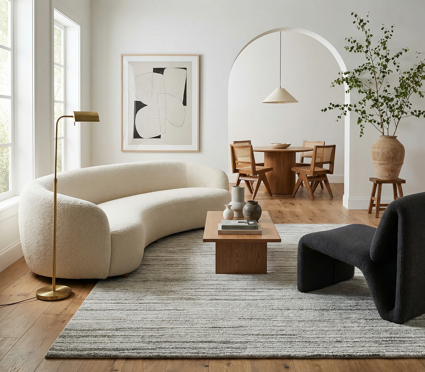 Sama Striped Modern Grey and Cream Indoor Rug