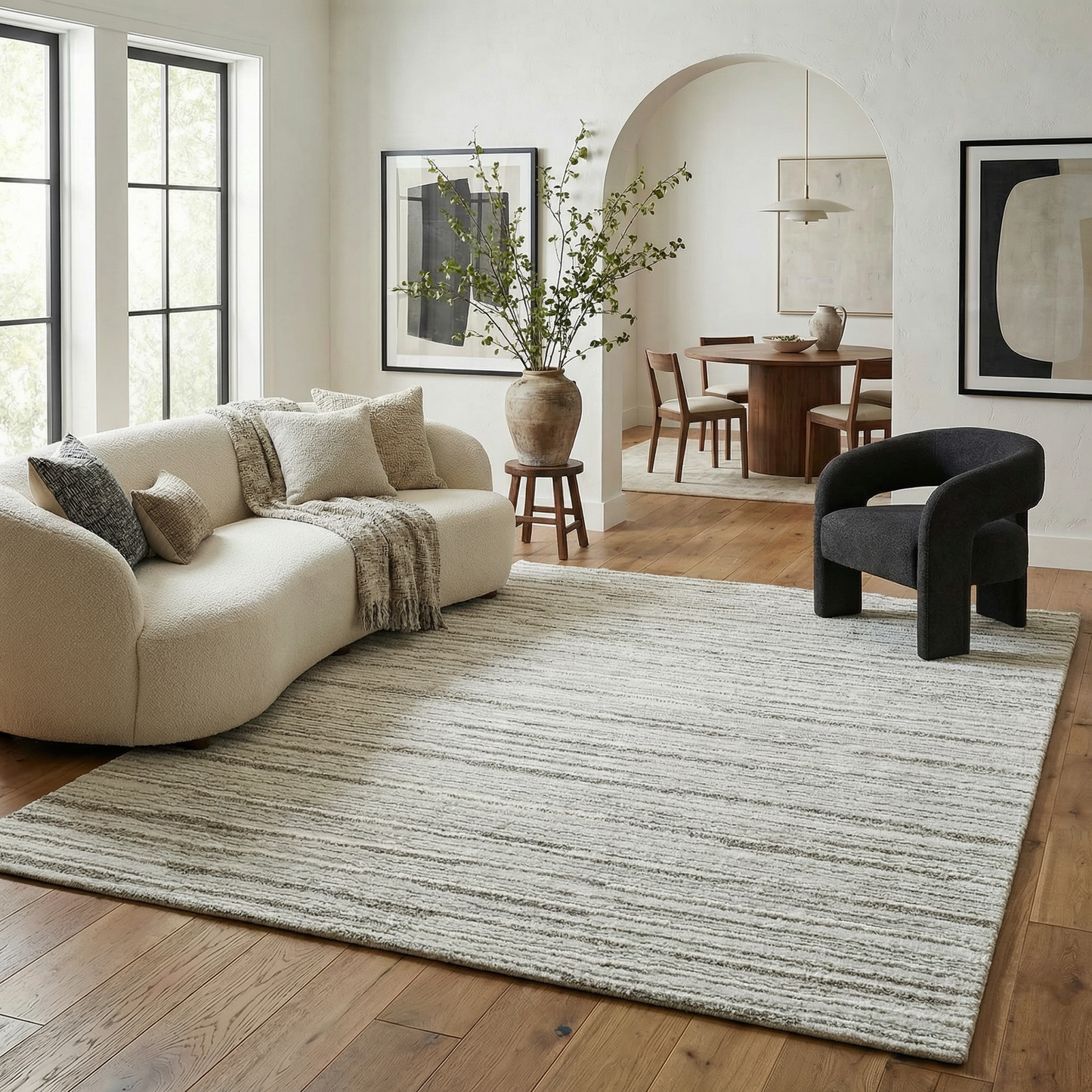 Sama Striped Modern Grey and Cream Indoor Rug