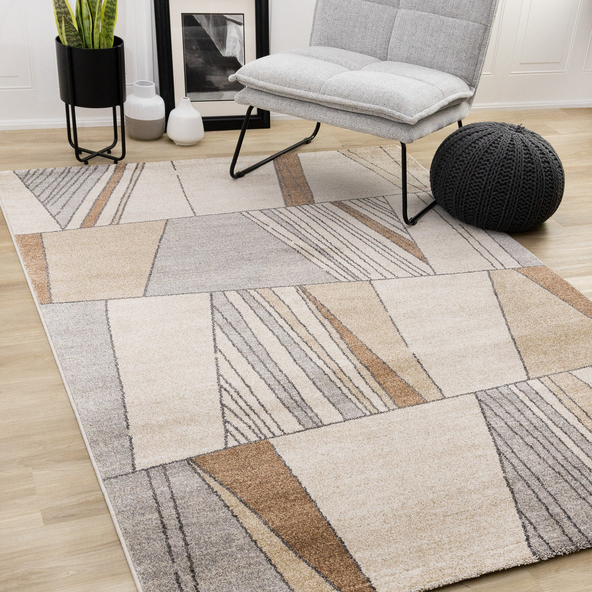 Tapis géométrique blanc contemporain