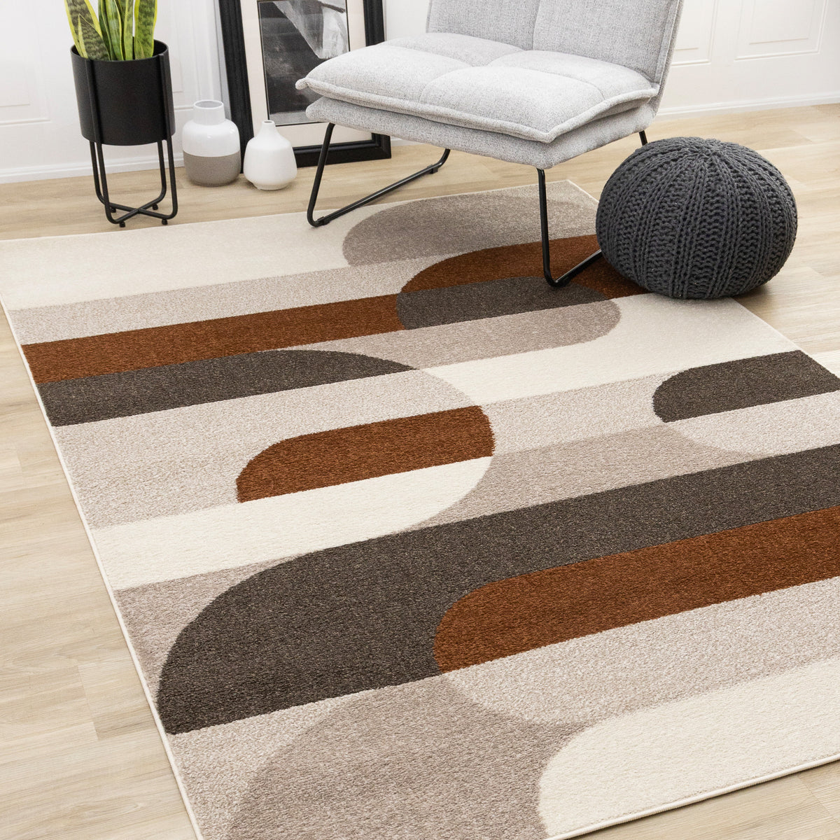 Tapis géométrique contemporain crème